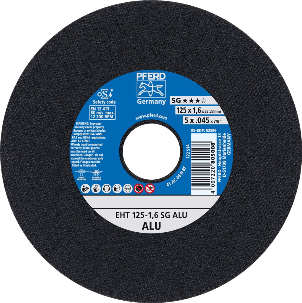 PFERD TOOLS Trennscheibe EHT 125x1,6x22,23 mm gerade Leistungslinie SG ALU für Alu