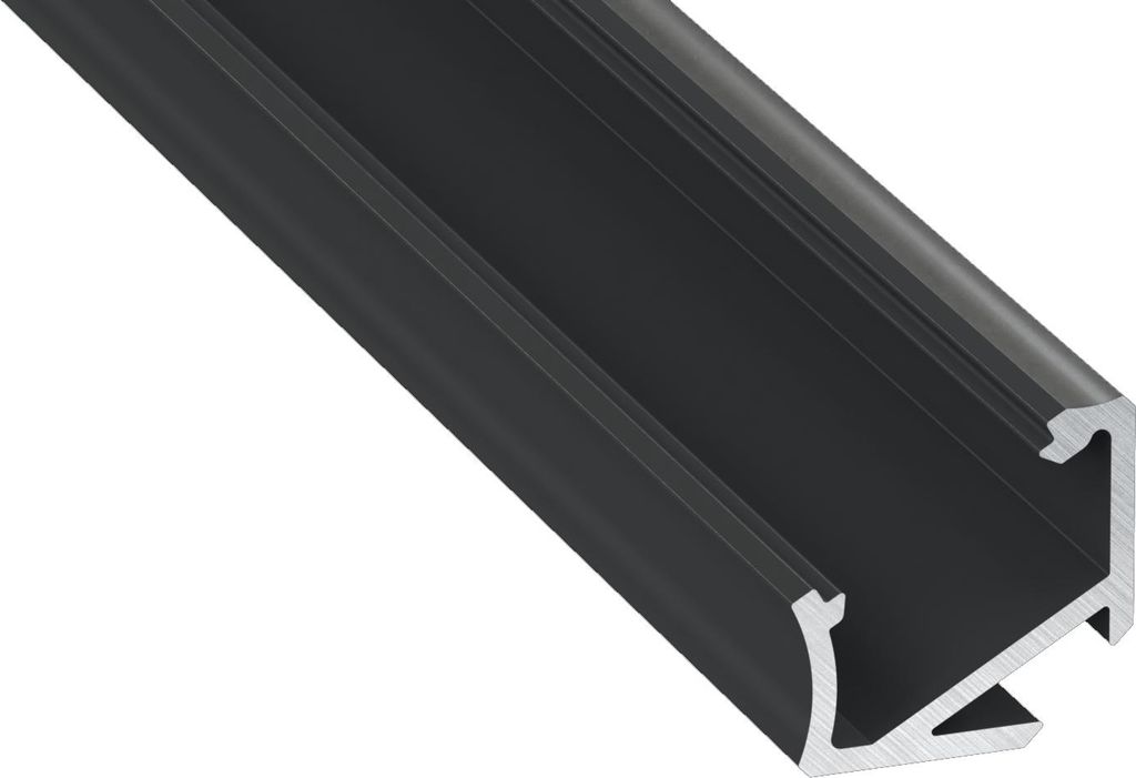 LED Aluminium Profil Leiste Schwarz | Typ H | Mit Endkappe und Montagehalterung | Milchig Abdeckung | 1m