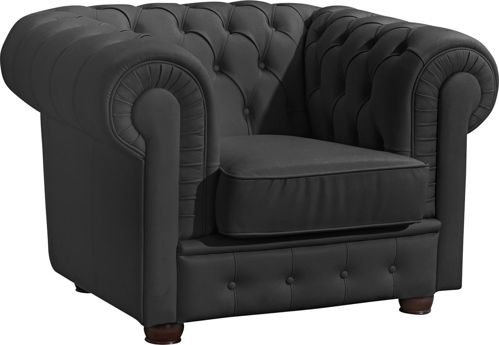 Max Winzer Sessel Bridgeport - pigmentiertes Nappaleder schwarz - Maße: 110 x 98 x 76 cm