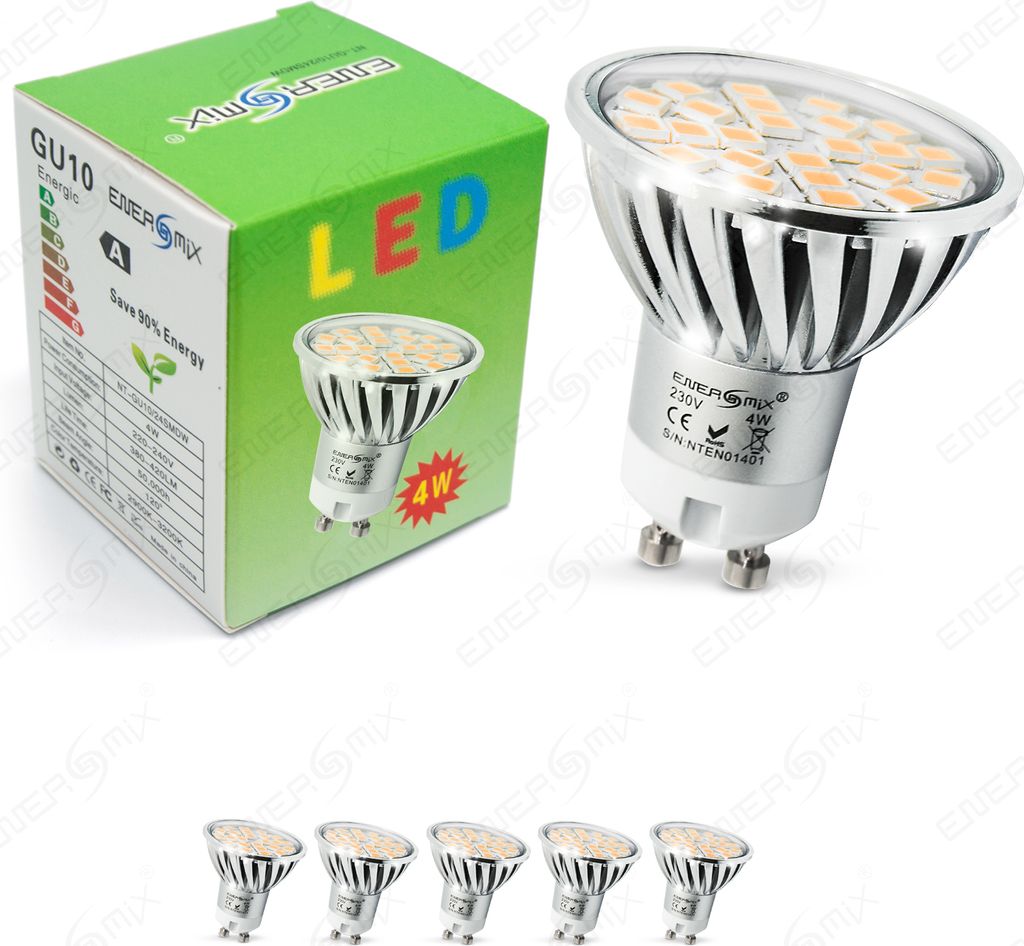GU10 5050 SMD LED Spot Lampe Mit Schutzglas 4W Warmweiß 5 Stück