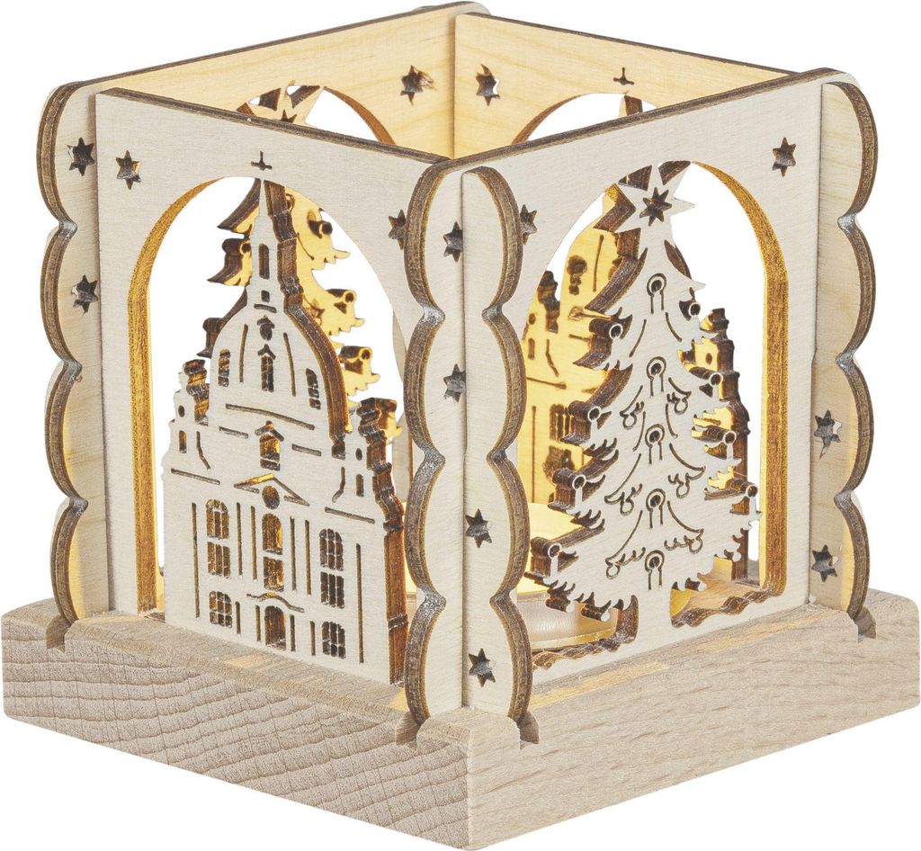 Teelichthalter Laterne Dresden mit Teelicht Natur BxHxT 7x7x7cm NEU