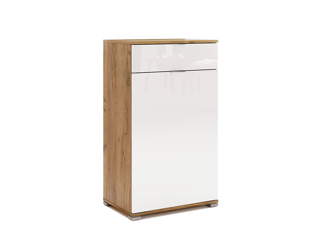 Kommode Weiß Hochglanz Eiche Sideboard Anrichte Wohnzimmer Schlafzimmer Flur 1 Schubladen 1 Türen Soft Close Stauraum 97x90x38 cm