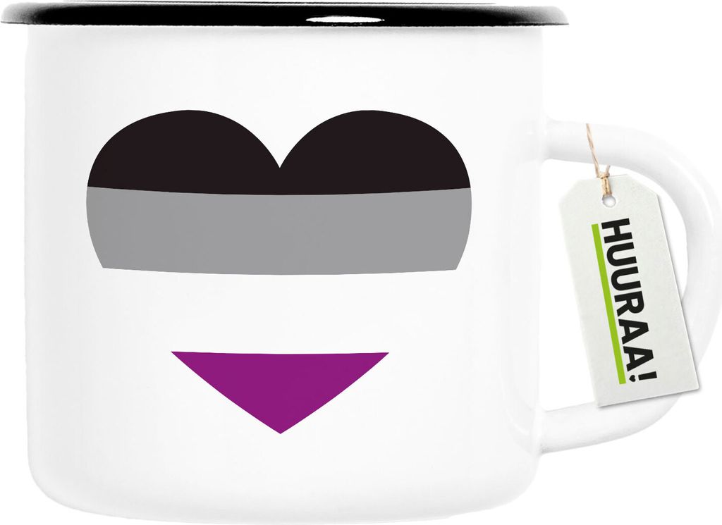 Huuraa Emaille Tasse Asexuelle Pride Flagge LGBTQ Herz 300ml Vintage Campingbecher Geschenkidee