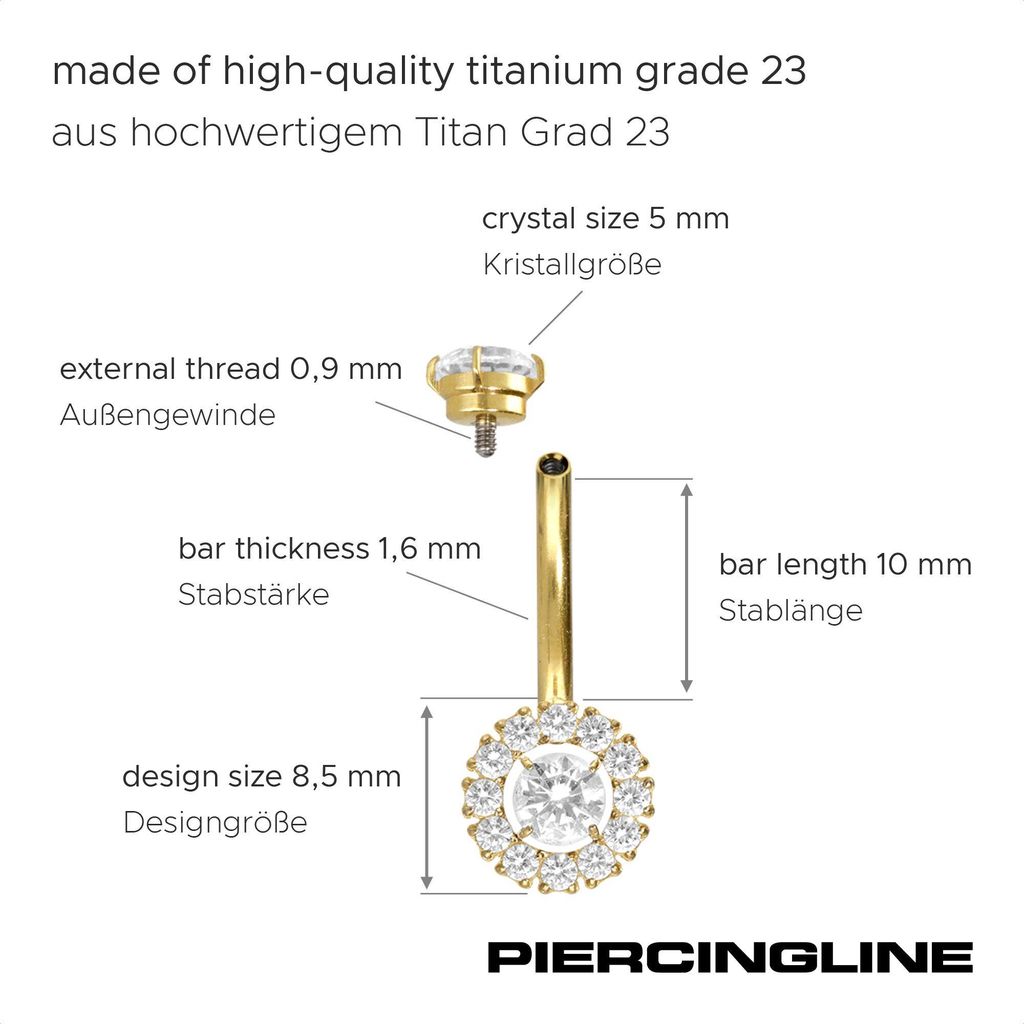 Bauchnabelpiercing Titan Bananabell mit Innengewinde KRISTALLE