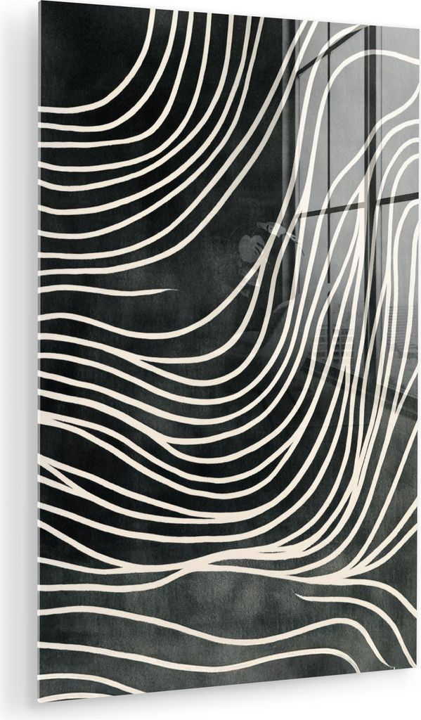 MuchoWow Glasbilder - Bilder auf Wandbild - Foto auf Glas Linien - Muster - Abstrakt - Weiß 20x30 cm Wanddekoration aus Glas - Acrylglasbild - Acr...