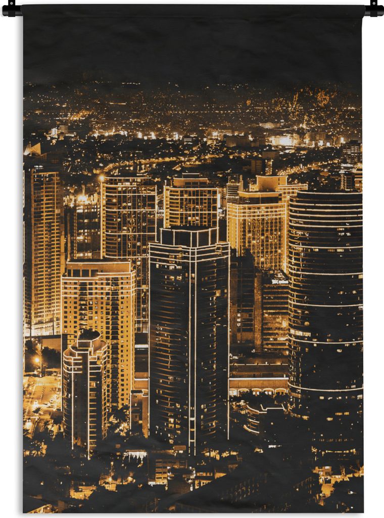 MuchoWow Wandteppich Wandbehang Gold - Straßen - Skyline 60x90 cm Tapisserie Dekoration Wandtuch - Foto-Teppich - Abwaschbar