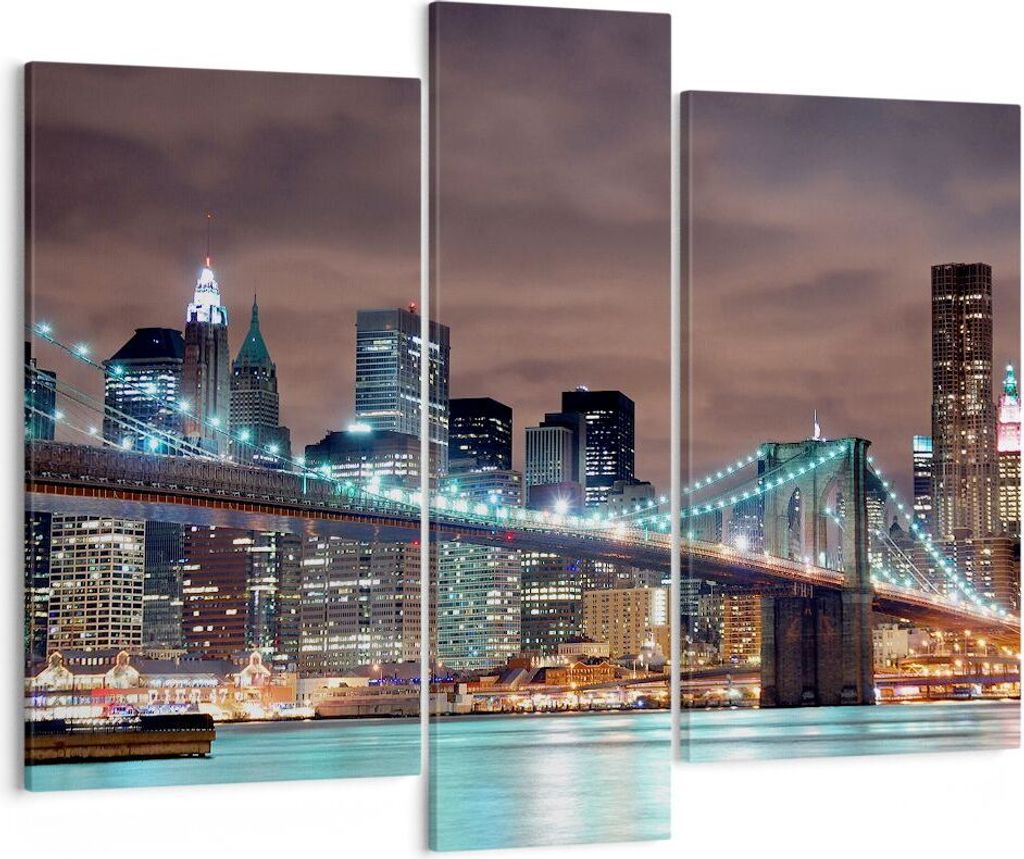 Bild auf Leinwand - Leinwandbild - Stadt Brücke Wolkenkratzer - 95x80cm - Wand Bild - Wanddeko - Leinwanddruck - Bilder - Kunstdruck - Wanddekorat...