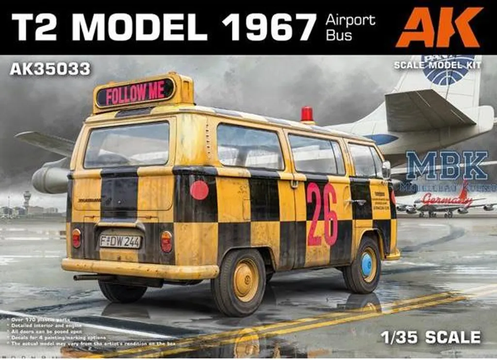 Maquette de Véhicule Civil Bus d'aéroport T2 Modèle 1967 AK-35033 1/35
