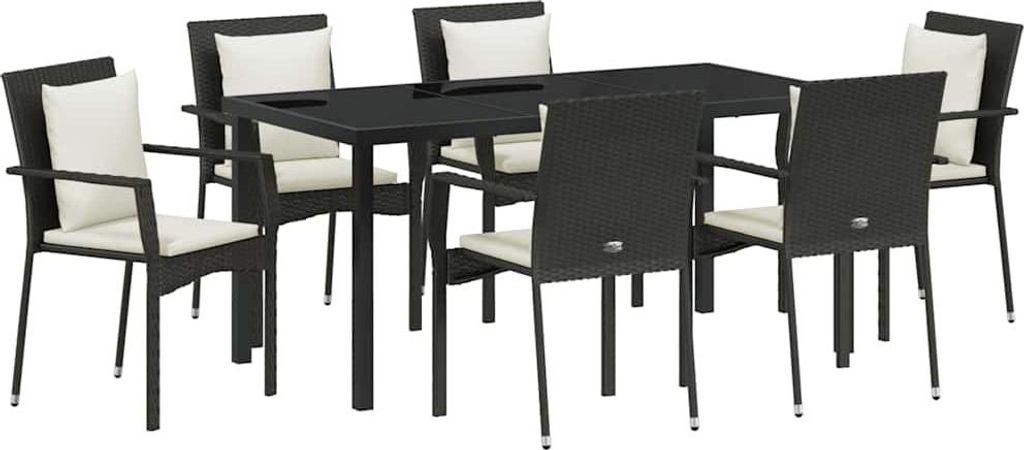 Garten Essgruppe mit Kissen 7 pcs Schwarz Poly-Rattan