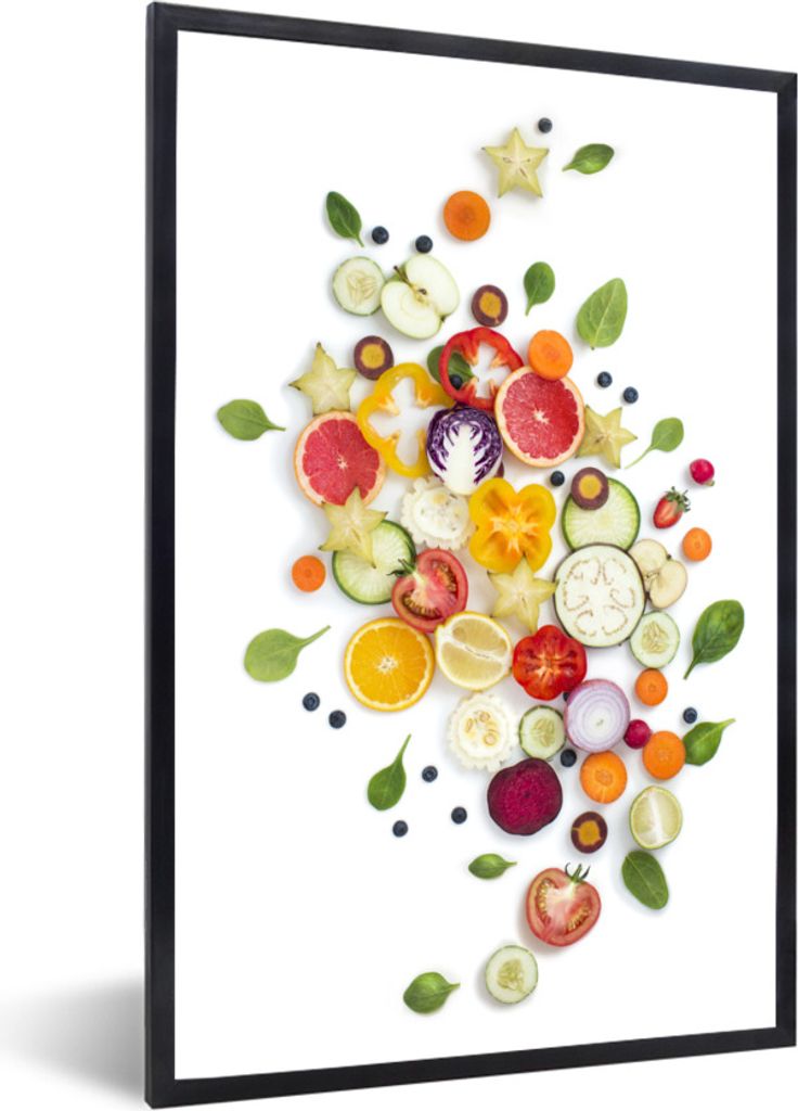 MuchoWow Gerahmtes Poster Obst - Gemüse - Weiß 40x60 cm - Poster mit Schwarzem Bilderrahmen Wandposter Rahmen Foto Bilder - Papierdruck - Wandb...
