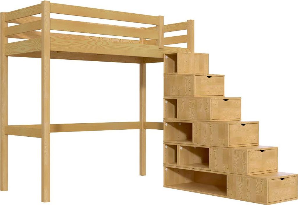 Hochbett holz mit Treppenregal Sylvia - 90x200 - Honig