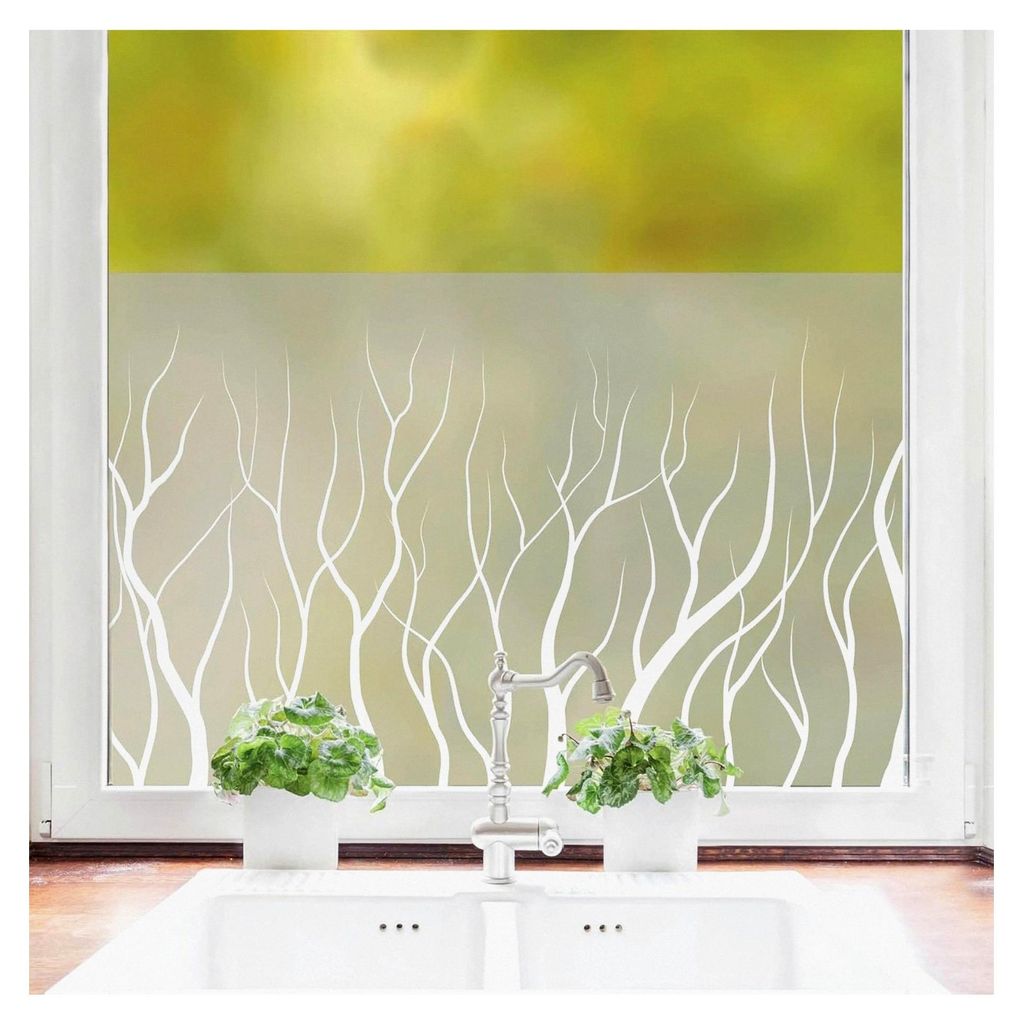 Wiederverwendbare Sichtschutzfolie für Fenster mit Baumstamm-Motiv, 75 cm hoch, 90 cm breit