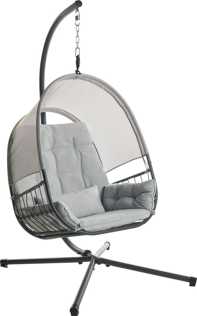 BELIANI Hängesessel Hellgrau Metall Mesh mit Gestell Kissen Modernes Design für Garten Terrasse Wohnzimmer