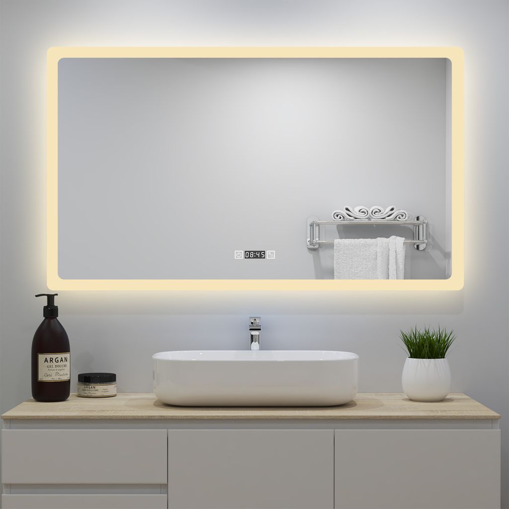 SONNI Badspiegel mit Beleuchtung 120x60cm, LED Wandspiegel Badezimmers