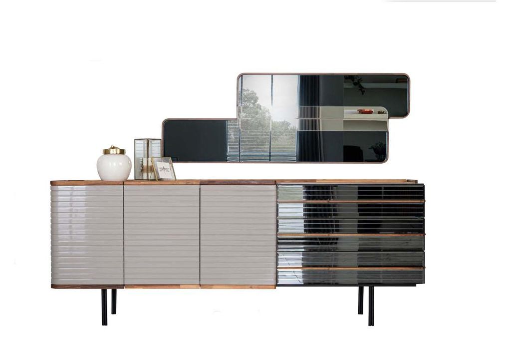 Weiß Anrichte Sideboard mit Spiegel Kommode Schrank Holz Esszimmer