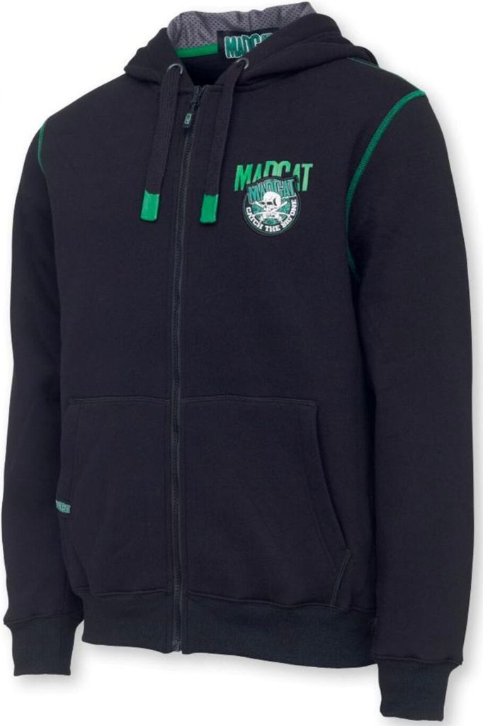 Madcat Badge Logo Zip Hoodie Black Caviar - Angelpullover, Größe:XL