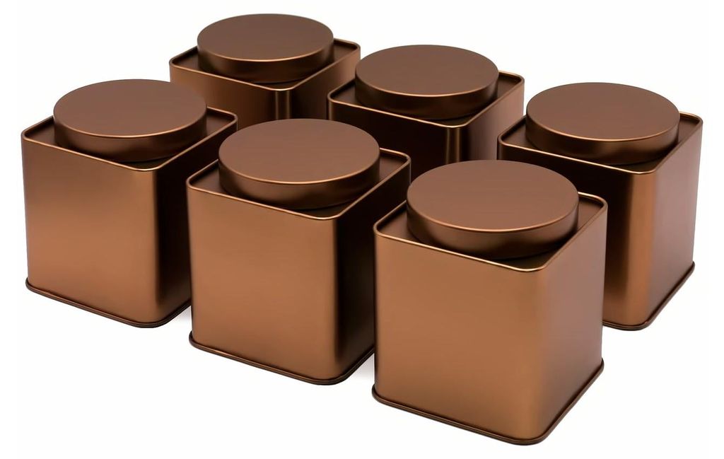 Dosenritter | 6x kupferfarbene eckige Teedose/Gewürzdose, Produktbild 