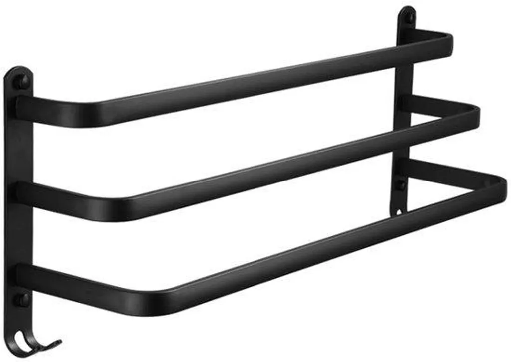 Rangement serviettes salle de bain mural noir 60 cm à coller 3 bras