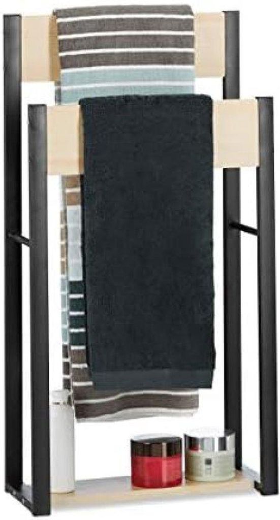 Handtuchhalter aus Holz und Metall, frei stehend, mit 2 Rädern, U-Design, 86 x 45 x 19 cm groß, für den Außenbereich