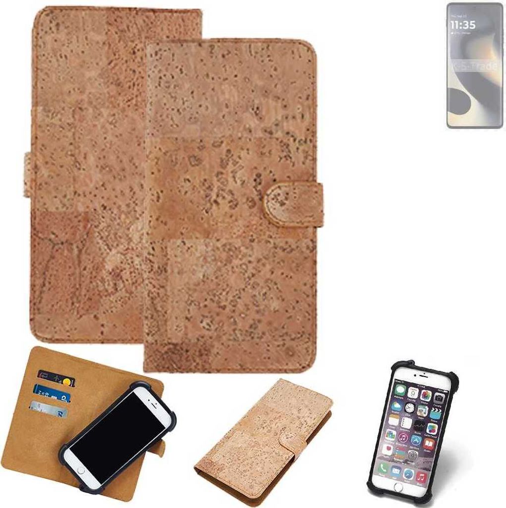 K-S-Trade Hülle kompatibel mit Motorola Edge 2024 Kork Handyhülle Cover Schutzhülle TPU Case Bumper in Hellbraun, (1x)