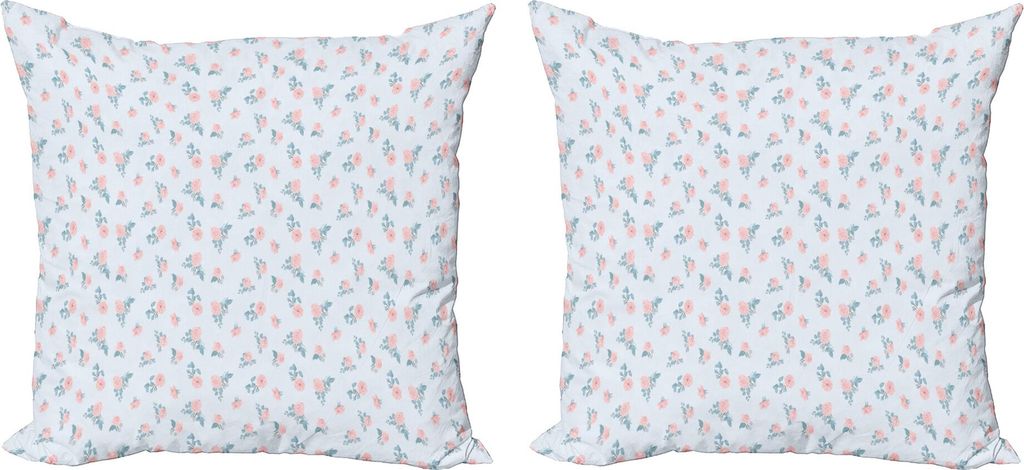 ABAKUHAUS Blau und Pink Kissenbezug Set (2Stück), Vintage-Romantik mit Rosen-Muster, 45 x 45 cm, Babyblau Blasse Rosa