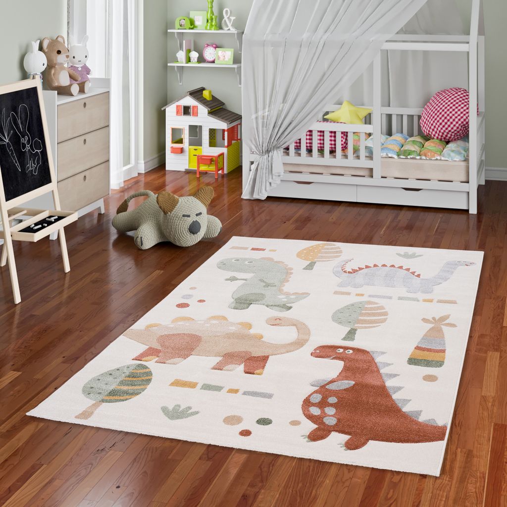 Kinder Teppich Maui Kids Dinos Beige Grün, Größe:160x230 cm