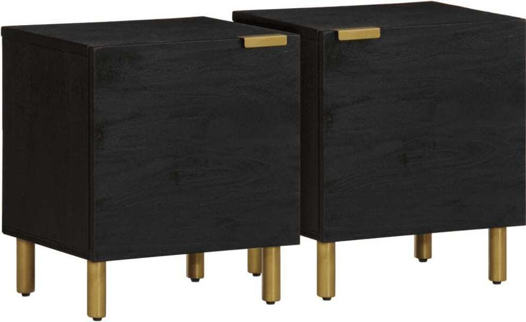 Nachttische 2 Stk. Schwarz 40x33x46 cm Massivholz Mango