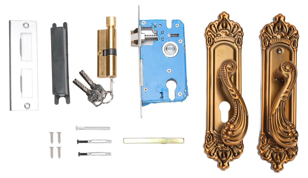 Türgriff-Set im europäischen Stil, Aluminium, geräuschlos, Retro-Stil, Innentürhebelschloss mit 3 Schlüsseln für Zuhause, Schlafzimmer, Badez...