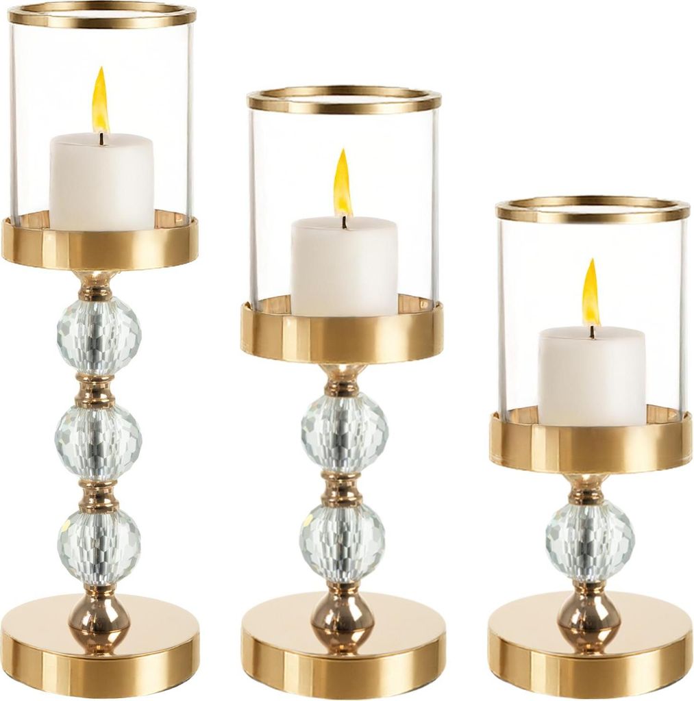 Photophores Set 3 pièces RUHHY verre Bougeoir sur pied en Image du produit 