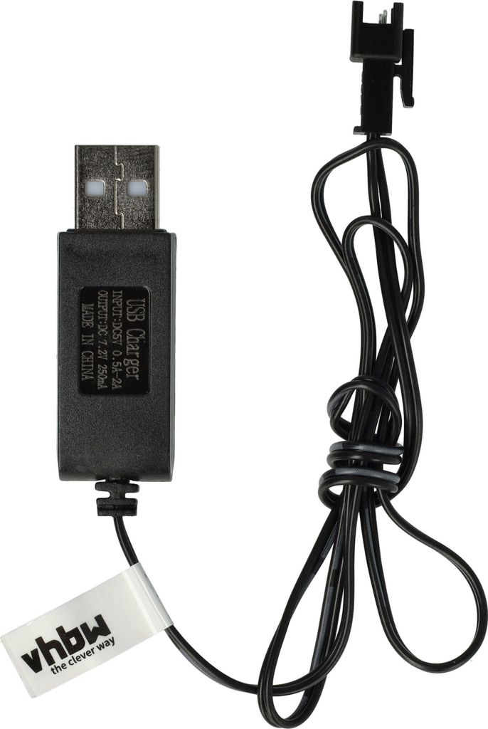 vhbw USB-Ladekabel für RC-Akkus mit SM-2P-Anschluss, RC-Modellbau Akkupacks - 60 cm 7,2 V