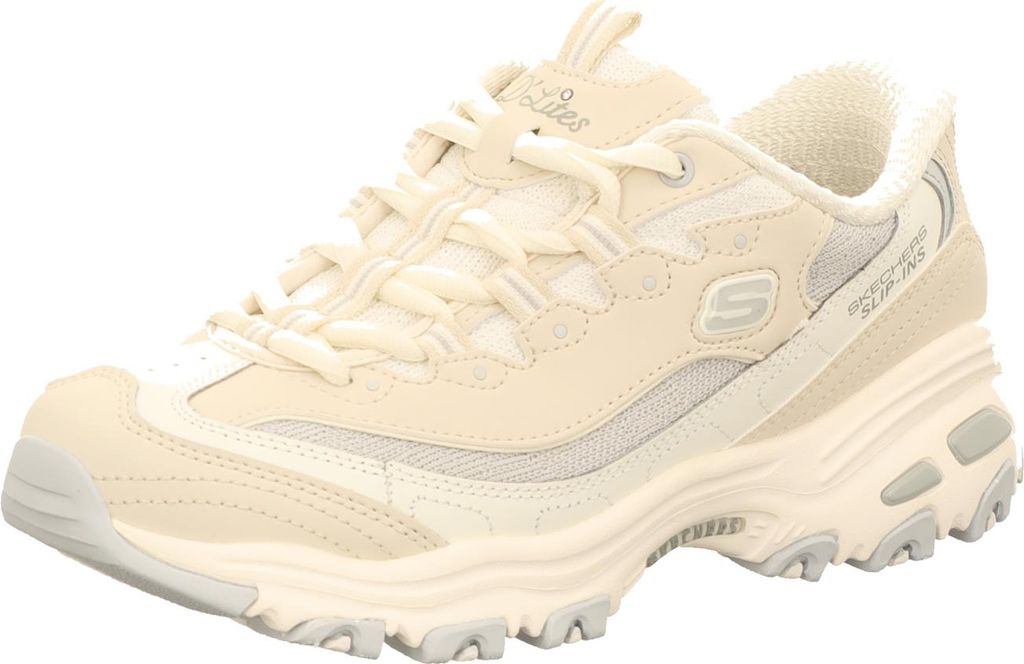 Skechers Damen-Sneaker-Slipper SLIP-INS D'LITES - SMOOTH NOS Beige-Weiß-Silber-Grau, Farbe:beige/schlamm, EU Größe:351/2