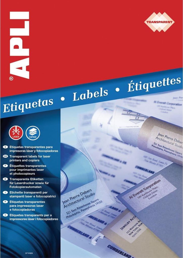 Apli – Transparente Etiketten ft 48,5 x 25,4 mm (B x H), 880 Stück, 44 pro Blatt, Karton mit 20 Blatt