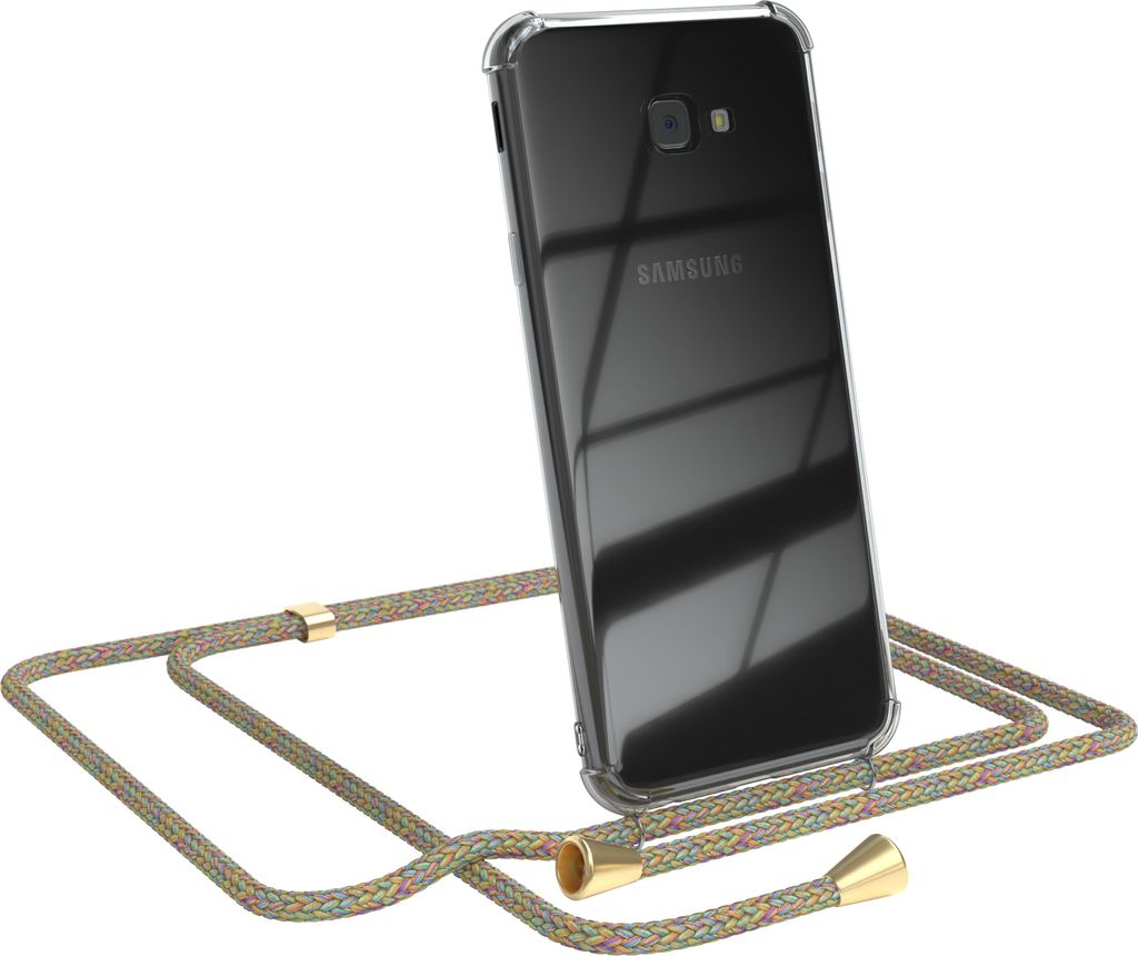 EAZY CASE Handykette kompatibel mit Samsung Galaxy J4 Plus, Handyhülle mit Umhängeband, Handykordel, Schutzhülle Clear, Band in Bunt