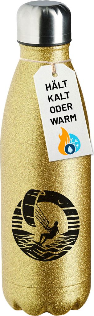 Huuraa Trinkflasche Kite Board Kitesurfing 500ml Gold Edelstahl Wasserflasche Trinkflasche Geschenkidee