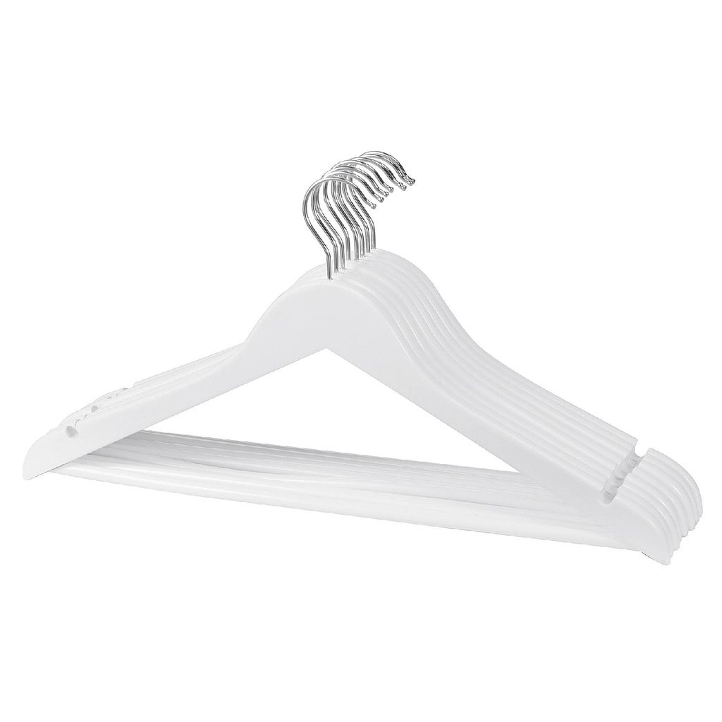 HI Kleiderbügel 44,7x1,2x23 cm, Ahornholz, mit Kerben für Rock- und Hosenhänger, weiß (5er Pack)