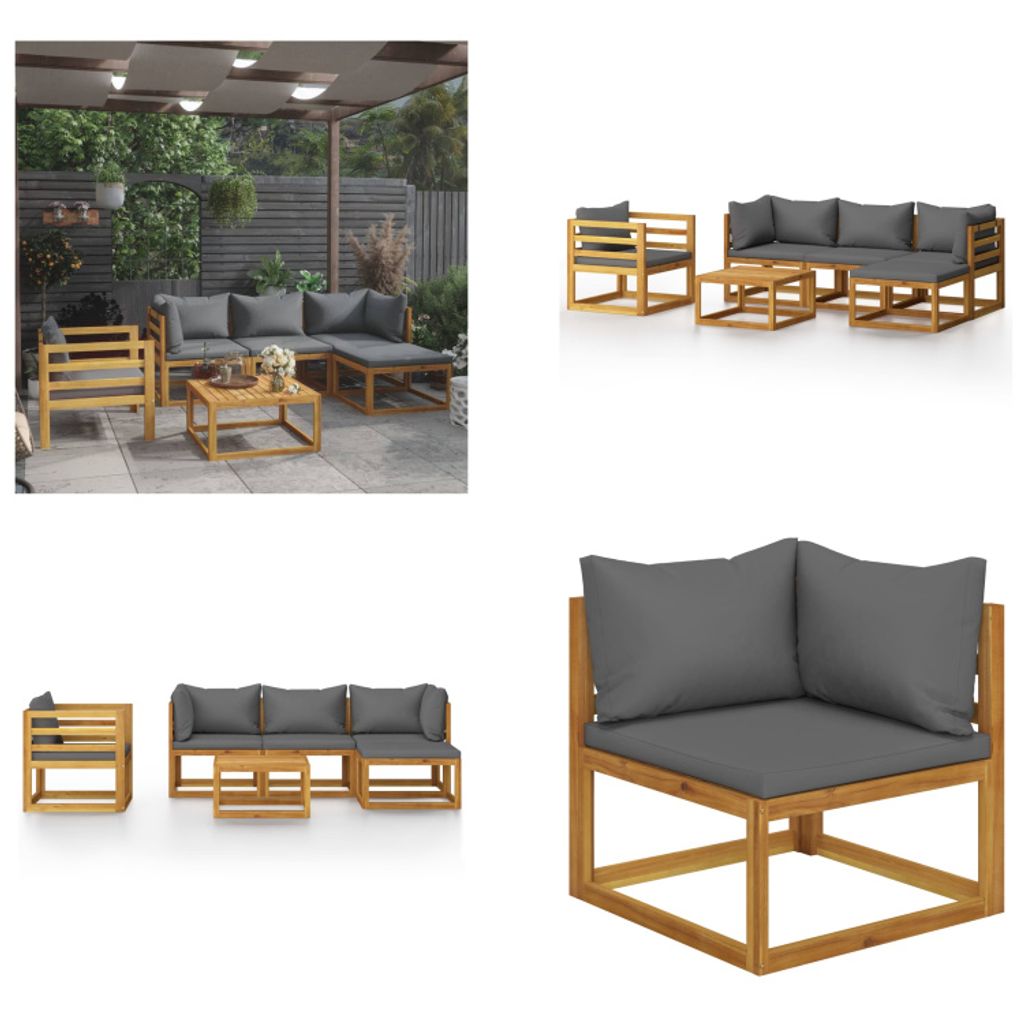 vidaXL 6 tlg. Garten Lounge Set mit Auflagen Massivholz Akazie - Garten-Lounge-Set - Garten-Lounge-Sets - Modulares Sofa-Set - Modulare Sofa-Sets