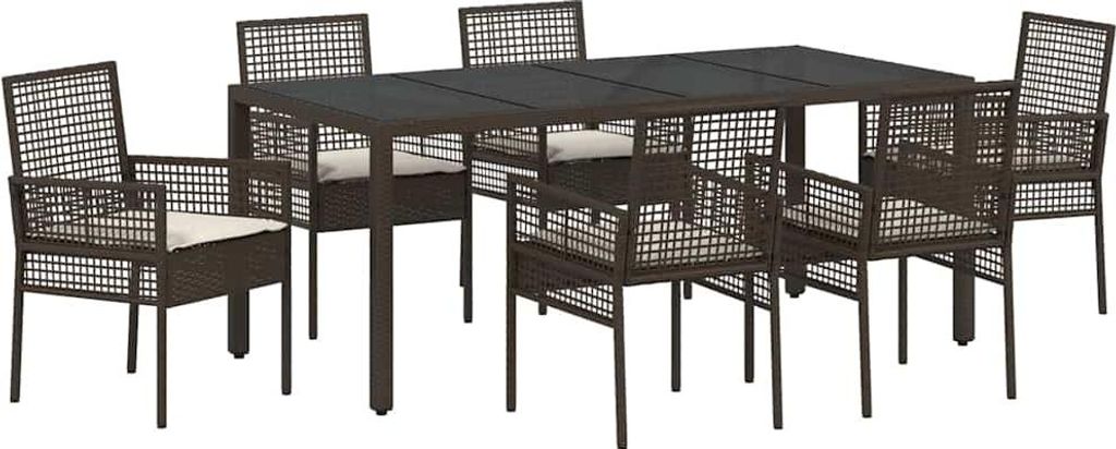 vidaXL Garten Essgruppe 7 pcs Braun Poly-Rattan