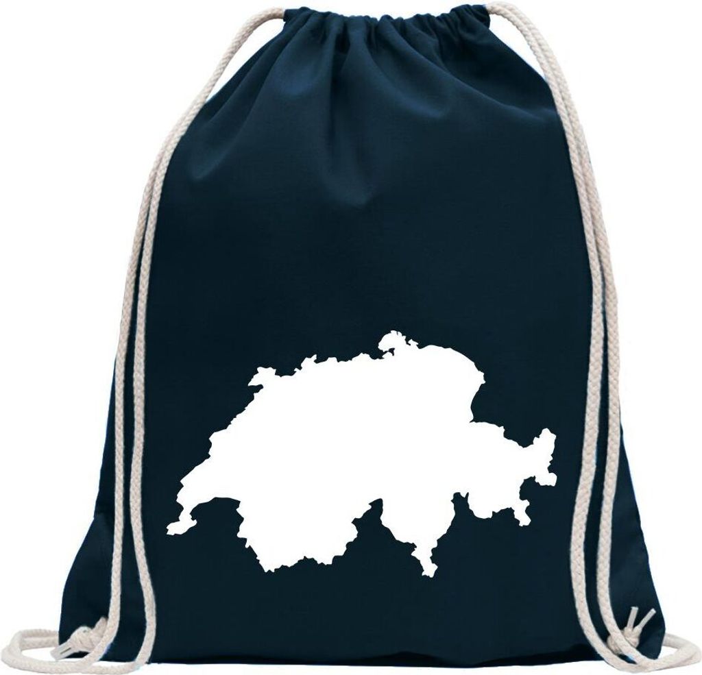 Kiwistar - Turnbeutel - dunkelblau - Schweiz Umriss Kontur - Fun Rucksack Sport Beutel Gymsack Baumwolle mit Ziehgurt