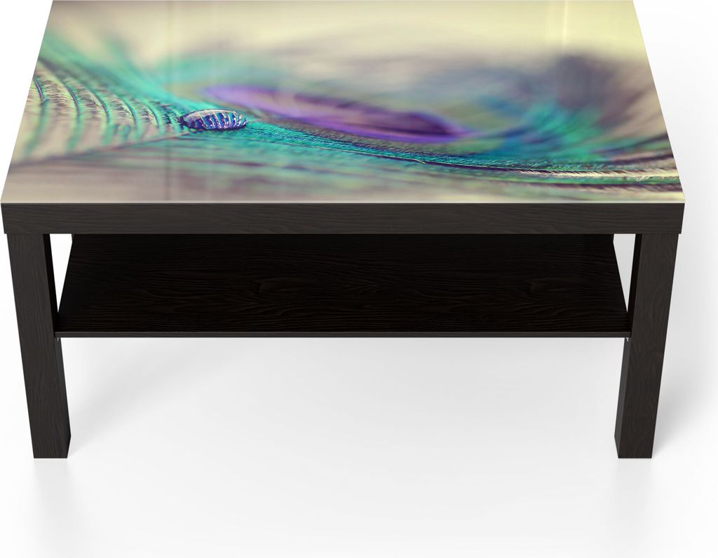 DEQORI Couchtisch 90x55 cm Schwarz 'Wasserperle auf Feder' Glas Beistelltisch