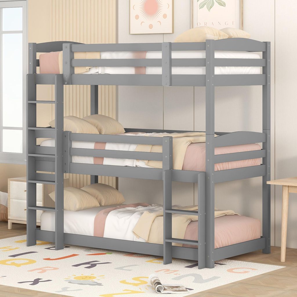Letto a castello Sweiko, 90x200cm, letto a castello triplo Immagine del prodotto 