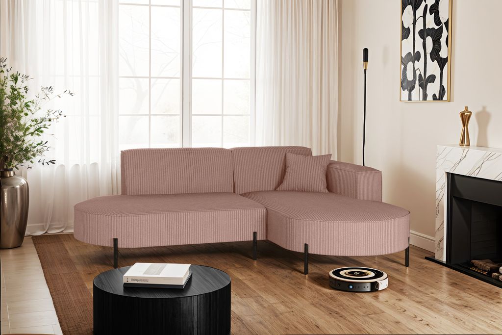 Kaiser Möbel Ecksofa, Sofa L-Form Designer Modena Rein stoff Poso Rosa Rechts