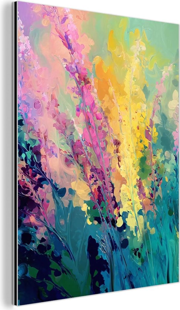 MuchoWow Wanddekoration Metall Metallbild Wandkunst 30x40 cm Verträumt - langgestreckte Blumen MuchoWow Aluminium Gemälde - Bilder
