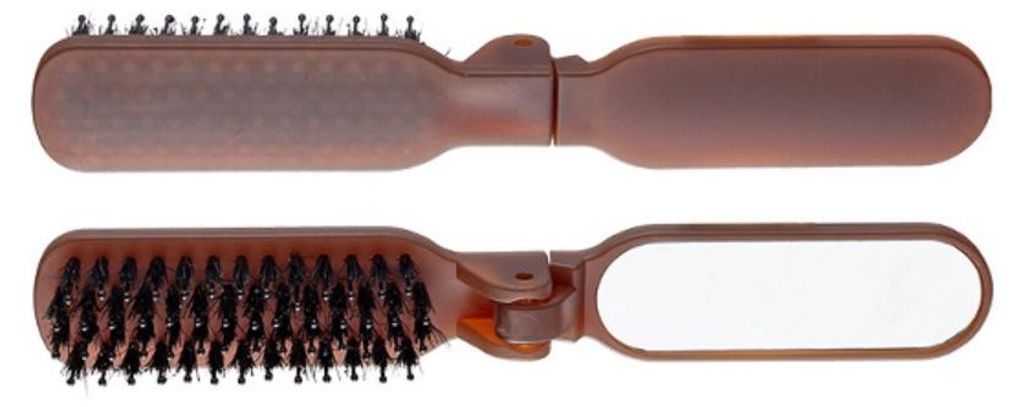 INF Faltbare Wildschweinborsten Haarbürste mit Spiegel PP Rahmen Reiseset 1 Stück Kaffee