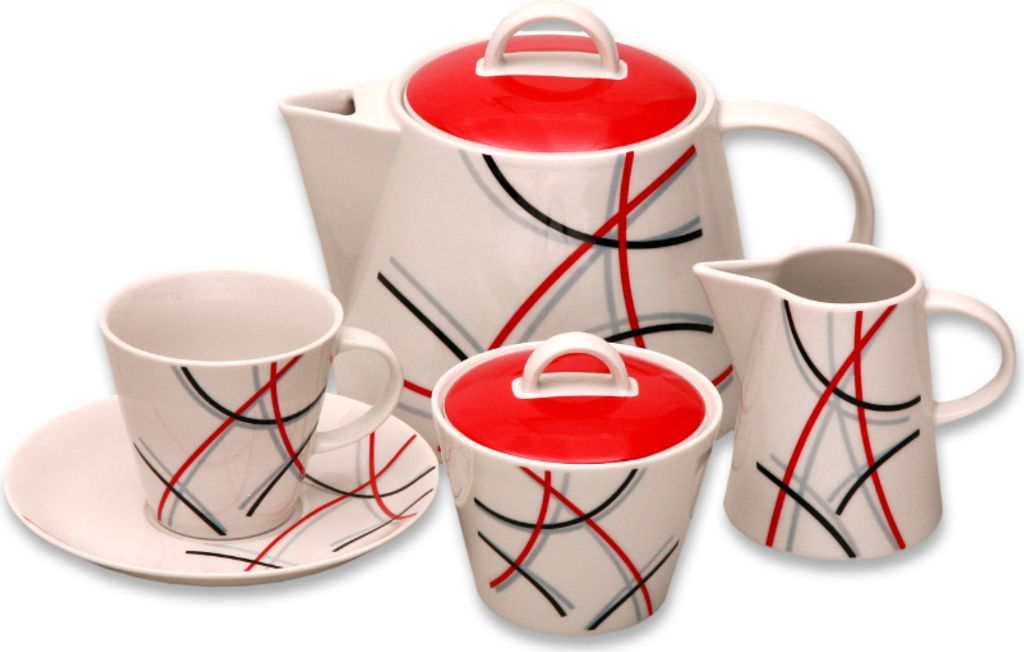 Thun 1794 Tom, Teeservice, rote und blaue Linien, Thun