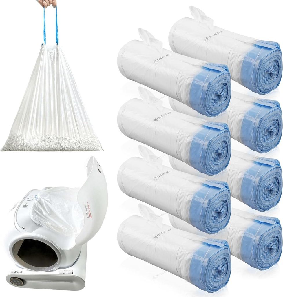 Müllsäcke mit Tragegriff 8 Rollen: 160 Stück für selbstreinigende Katzenklos mit Zugbändern - Katzenklosäcke zum Wechseln der Katzenstreu