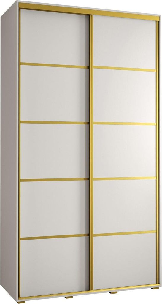 MEBLE KRYSPOL Cannes 4 Schrank mit 2 Schiebetüren - 205,2x140x45 cm - Weiß Weiß Gold