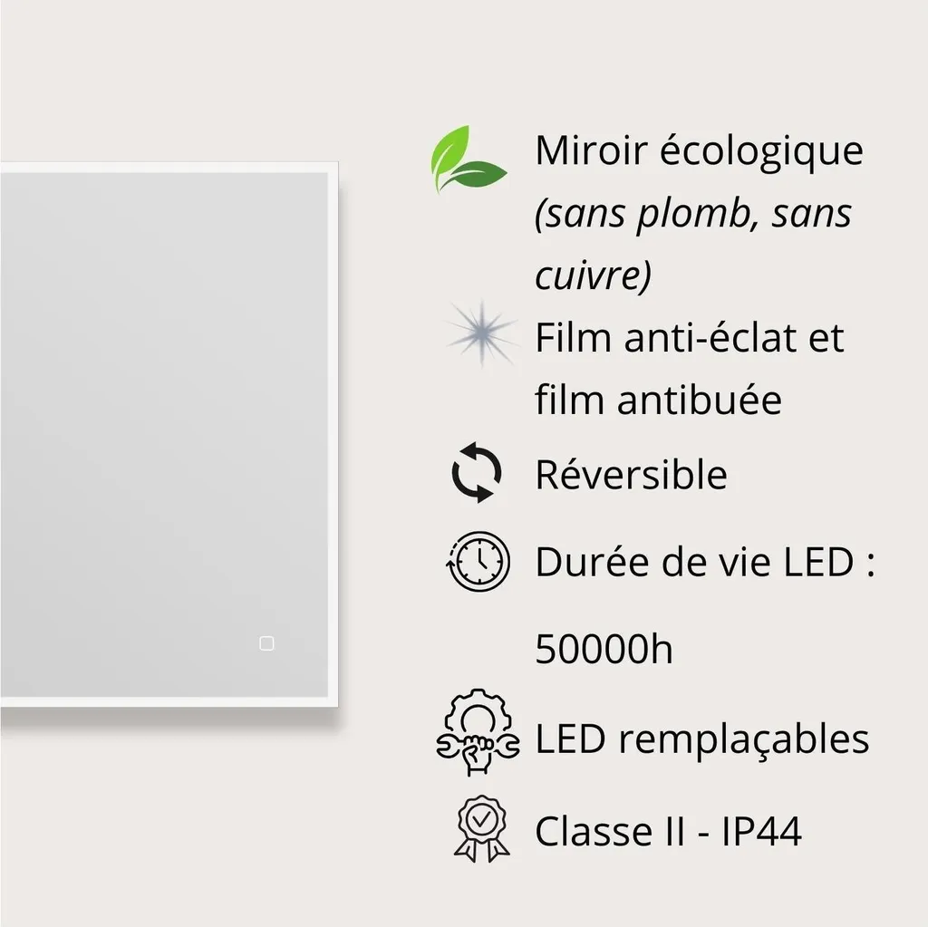 Miroir LED rectangulaire ECLIPS pour maquillage et rasage rétro-éclairé - 5