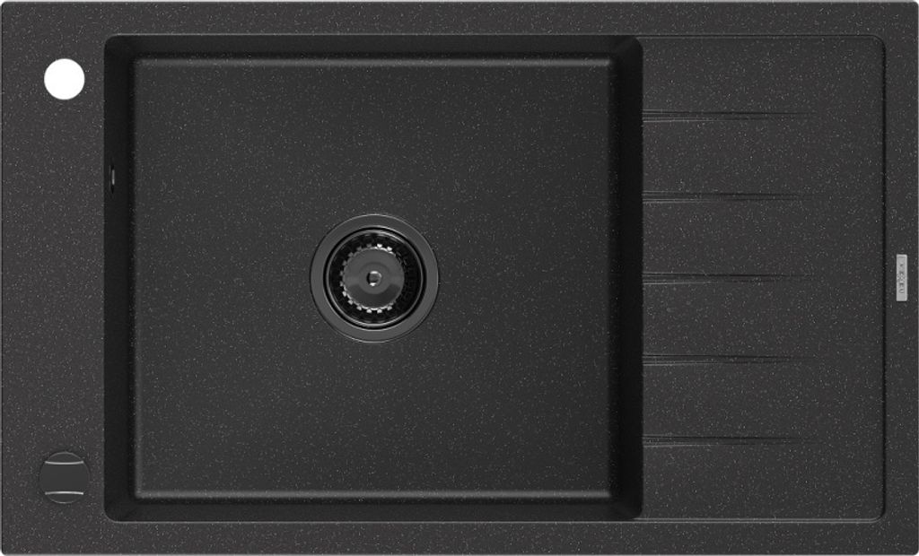 Mexen Elias Granitspüle mit einem Becken und einer Abtropffläche 795 x 480 mm, Schwarz/Silbermetallic, Siphon Schwarz - 65117910