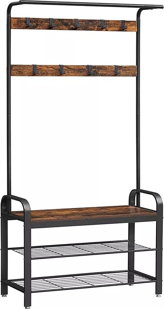 In And OutdoorMatch Garderobe Newell - Kleiderschrank - Schuhregal mit Sitz - Kleiderständer mit 9 abnehmbaren Haken - Sitzbank - 2 Drahtregale - ...