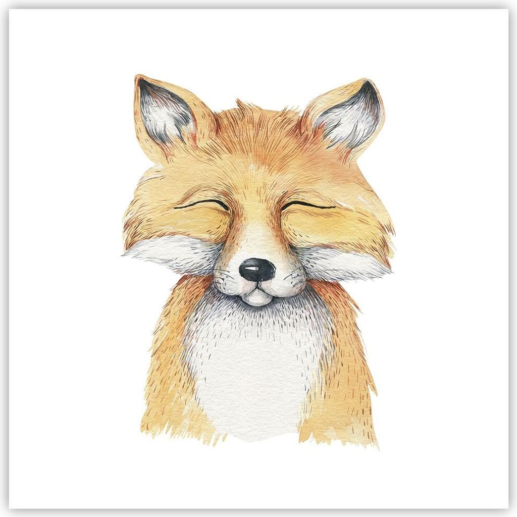 Poster - Poster ohne Rahmen - Cartoon Fuchs Kind - 60x60 cm - Wand Bild - Wanddeko - Wandbilder - Kunstposter - Wandposter - Bilder - Kunstdruck - ...